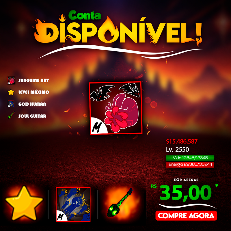 🩸 Conta com Sanguine Art + Soul Guitar + God Human + Level Máximo