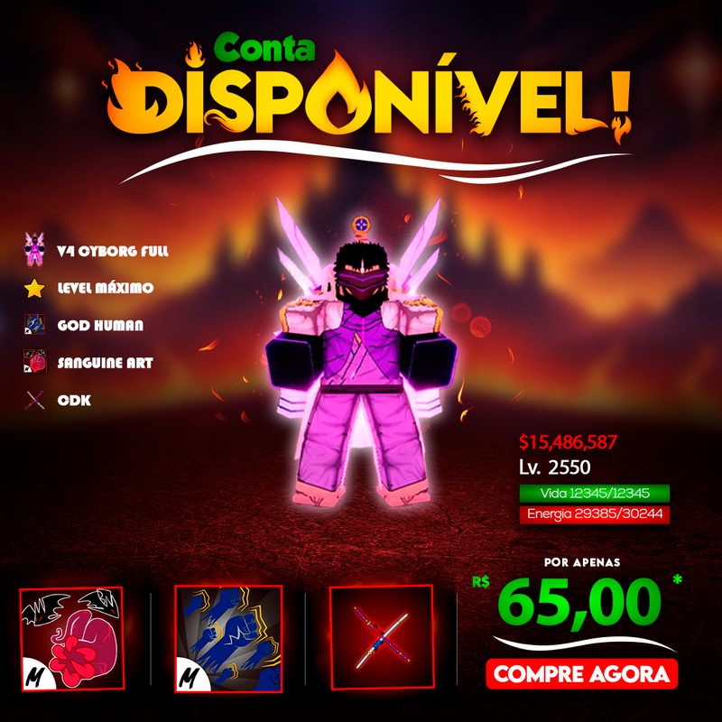 🩸 Conta com V4 CYBORG Full Gear + Sanguine Art + God Human + CDK + Level 2550