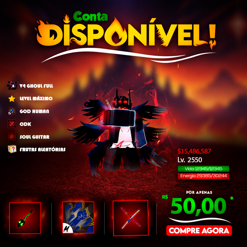 🩸 Conta com V4 GHOUL Full + CDK + Soul Guitar + God Human + Level Máximo